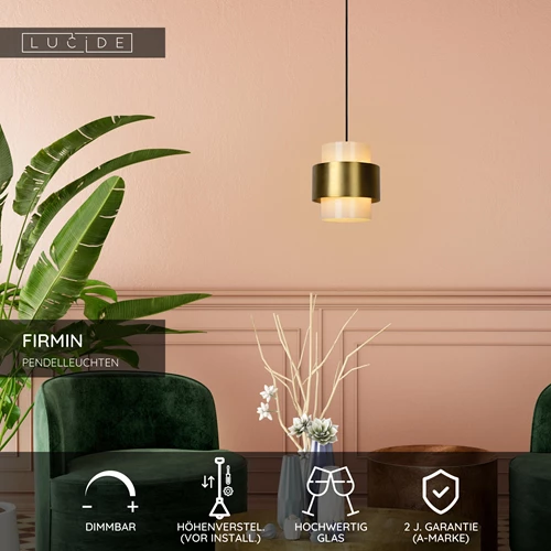 Lucide FIRMIN - Pendelleuchten - Ø 20 cm - 1xE27 - Mattes Gold / Messing - USP